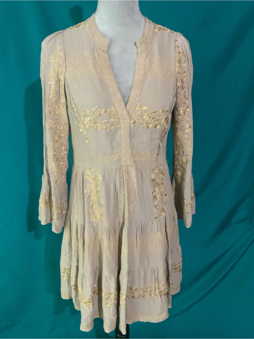 HALE BOB, LOS ANGELES, “MILA” EMBROIDERED GAUZE BOHO TIERED MINI DRESS